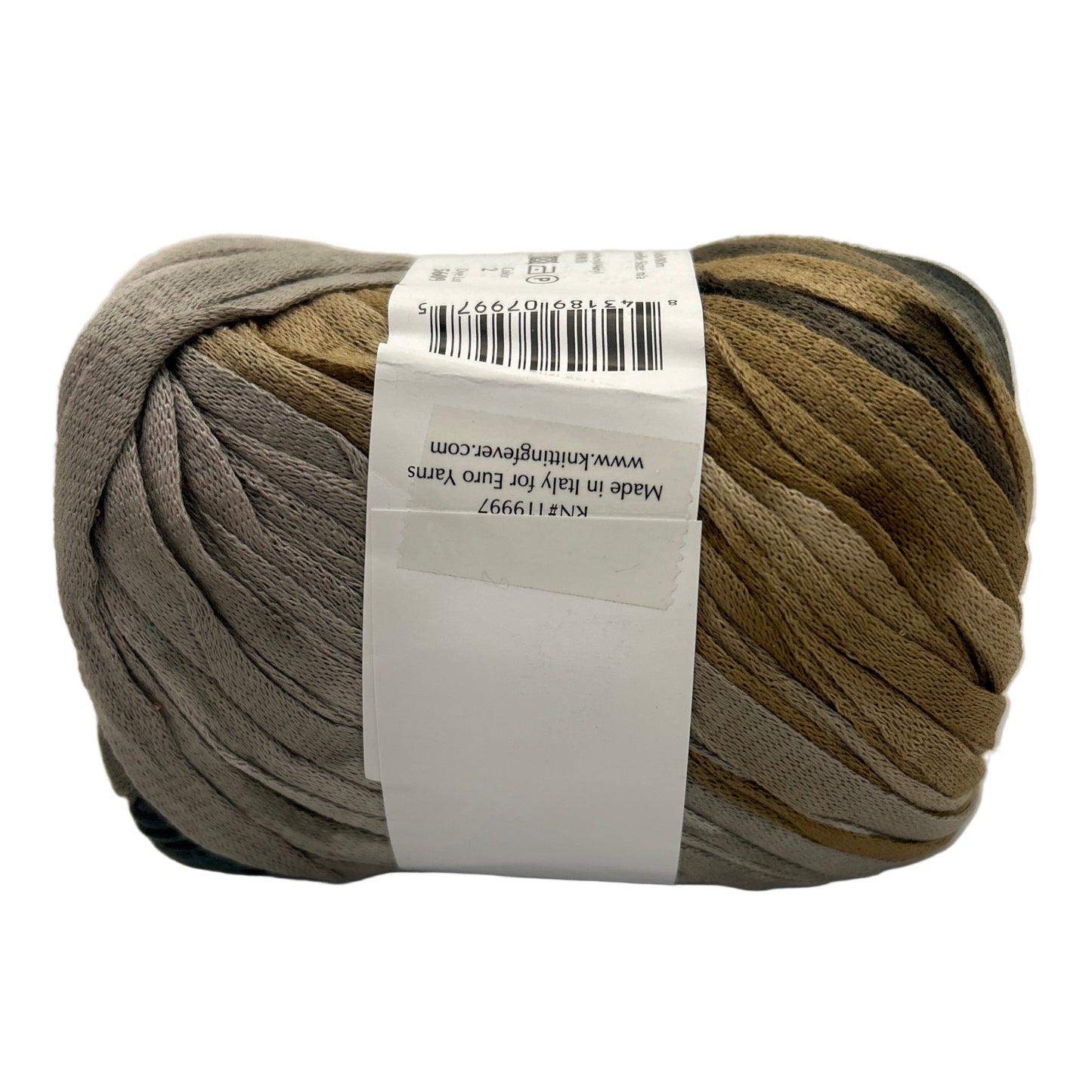 Ball of yarn with a label on a white background