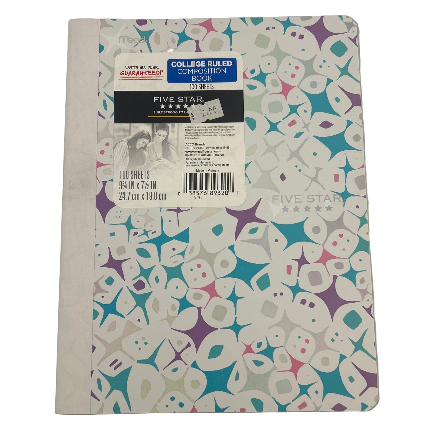 Notebook with colorful abstract design on a white background