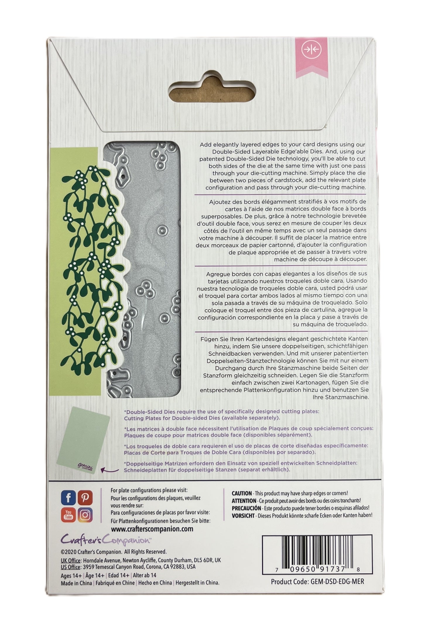 Product packaging with text and a barcode on a white background