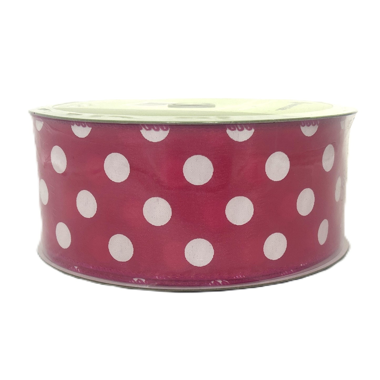 Bright Pink Polka Dot - 2.5” x 50 yds - Wire Edged Premium Ribbon