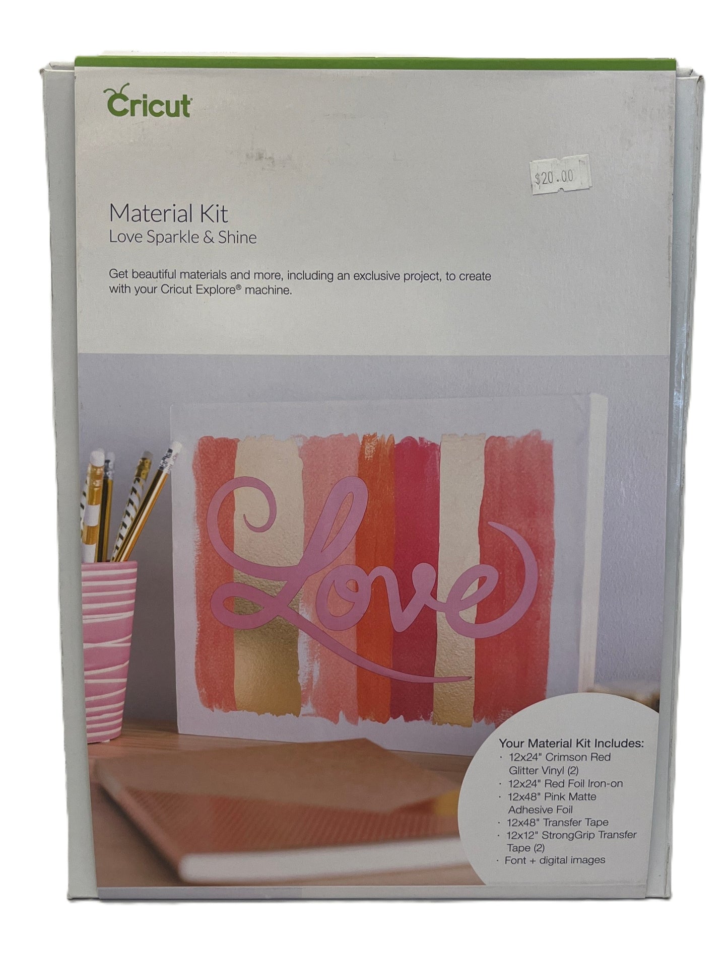 Cricut Material Kit packaging with 'Love' design on a white background
