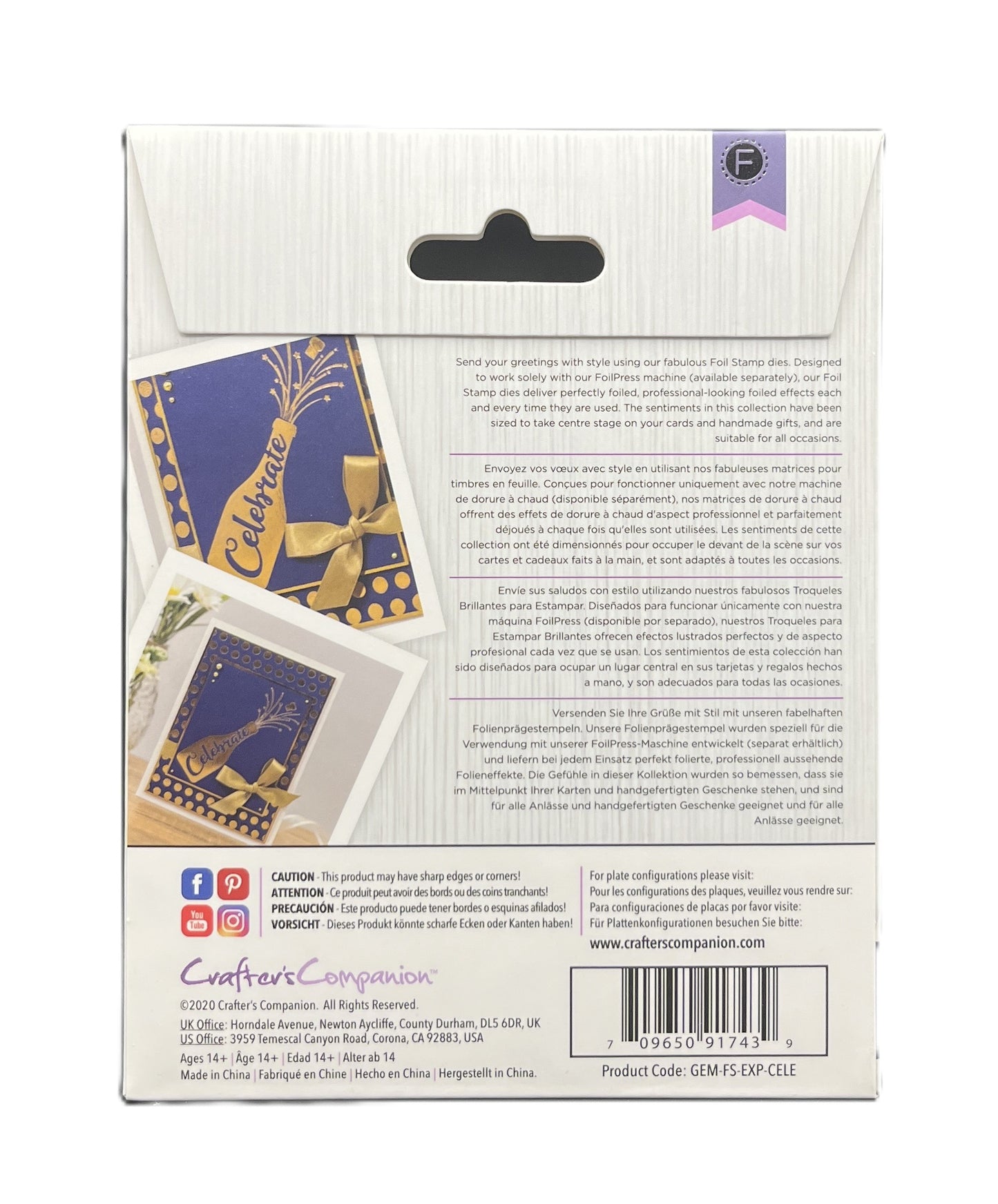 Back of a card packaging with product details and branding on a white background