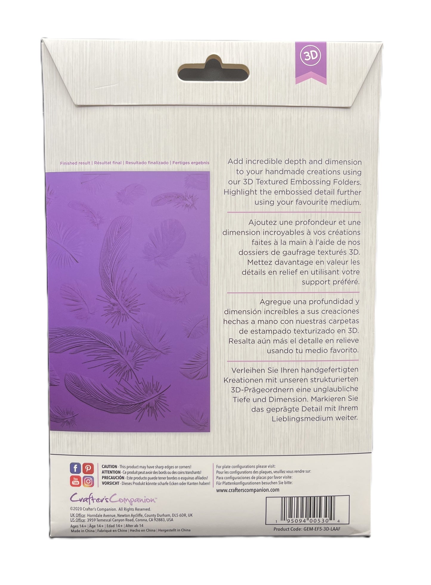 Product packaging with text and a purple design on a white background