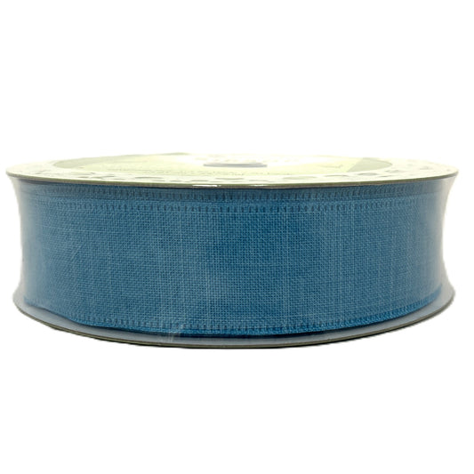Coastal Teal Blue Linen Look - 1.5” x 50 yds - Wire Edged Premium Ribbon