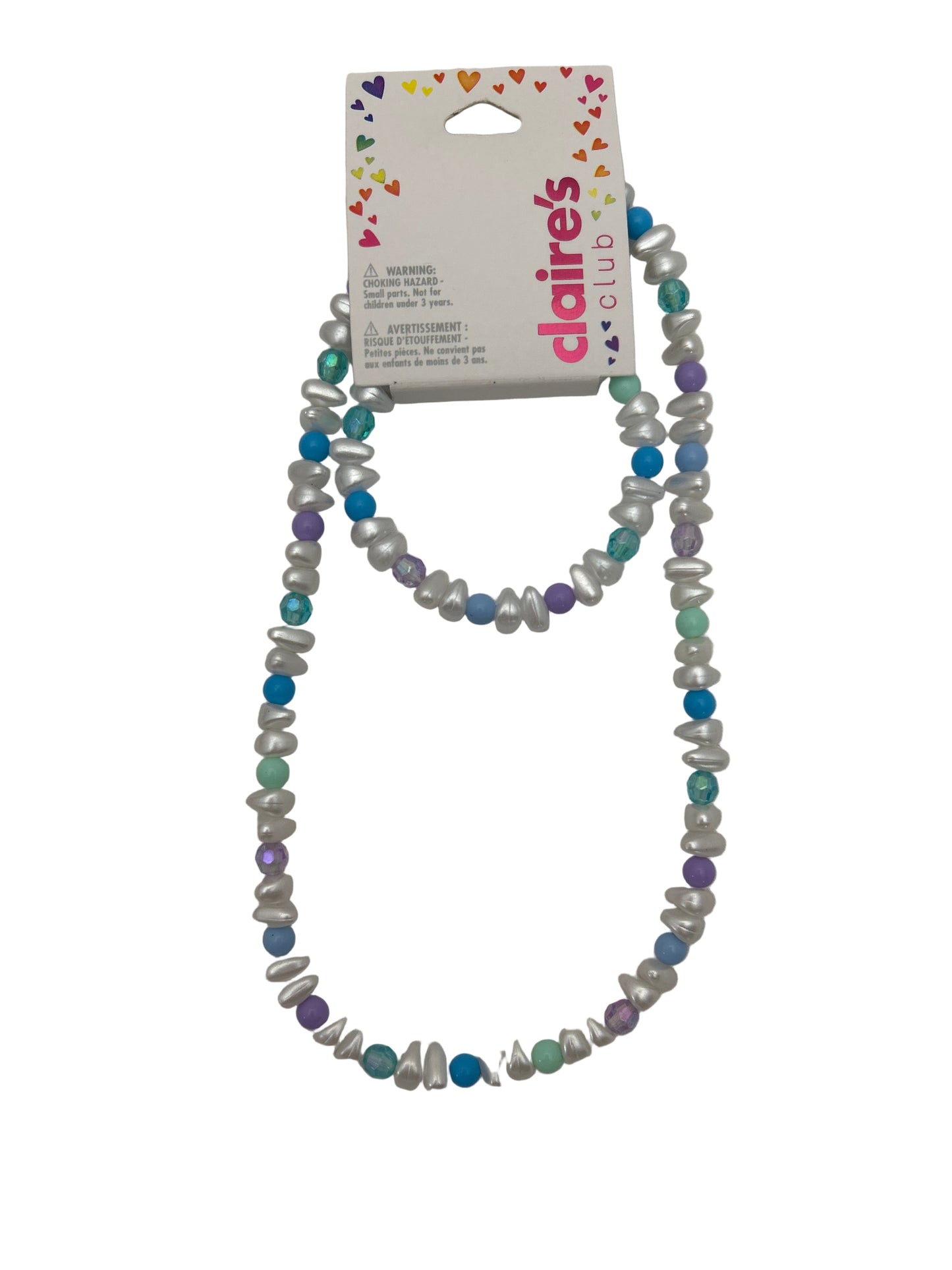 Beaded bracelet with a packaging label on a white background