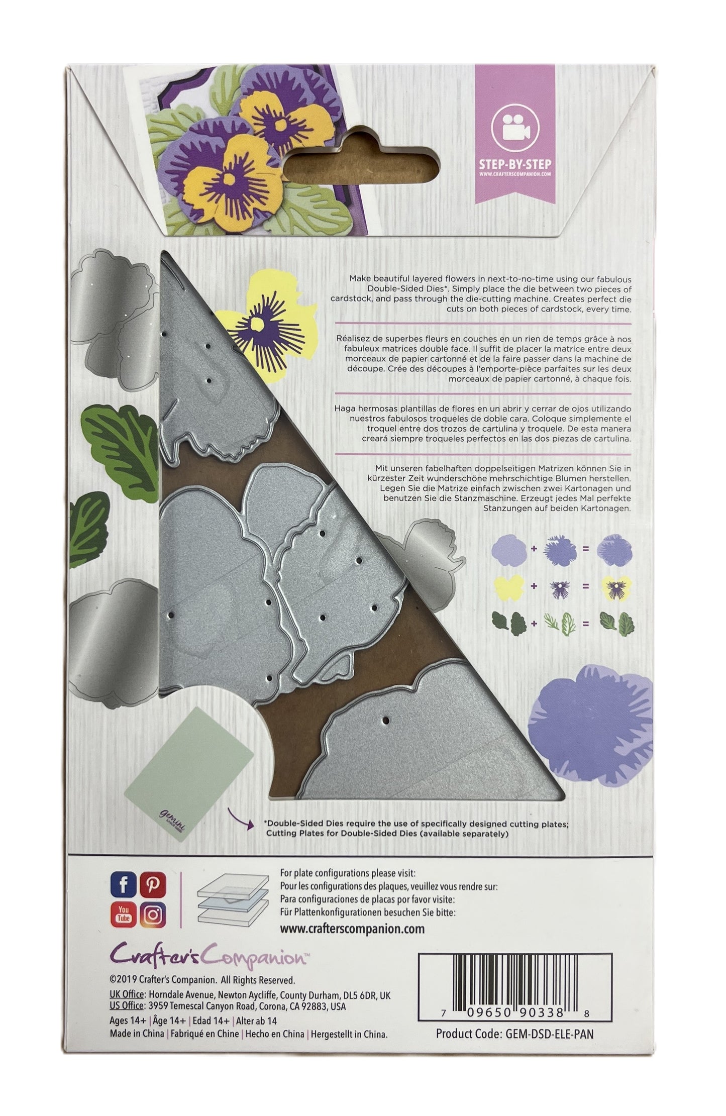 Cardboard packaging for craft supplies with elephant and flower designs.