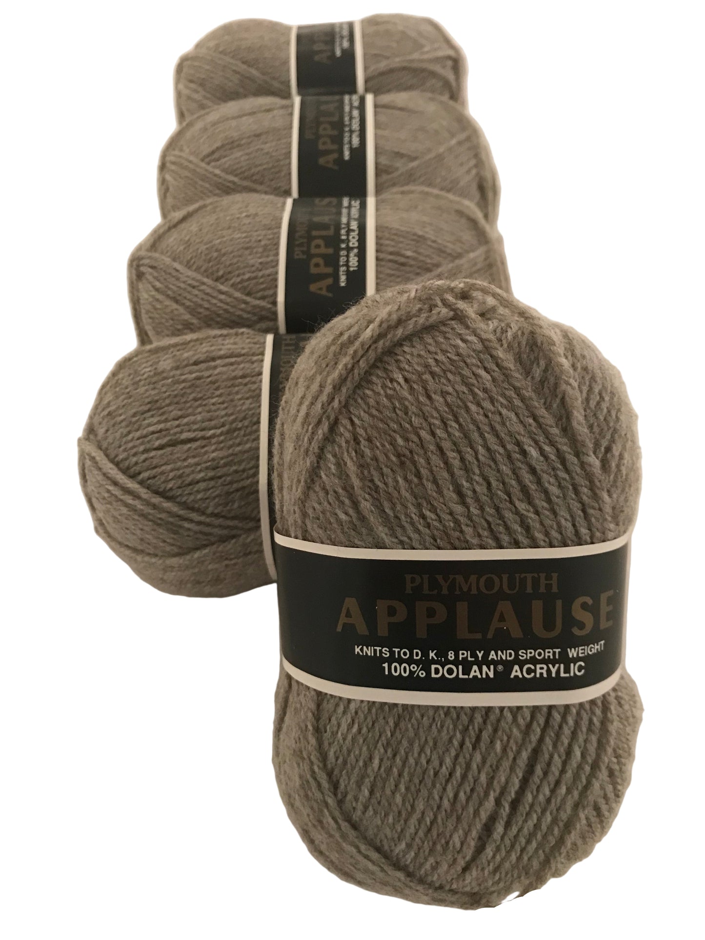 Four skeins of Plymouth Applause yarn on a white background