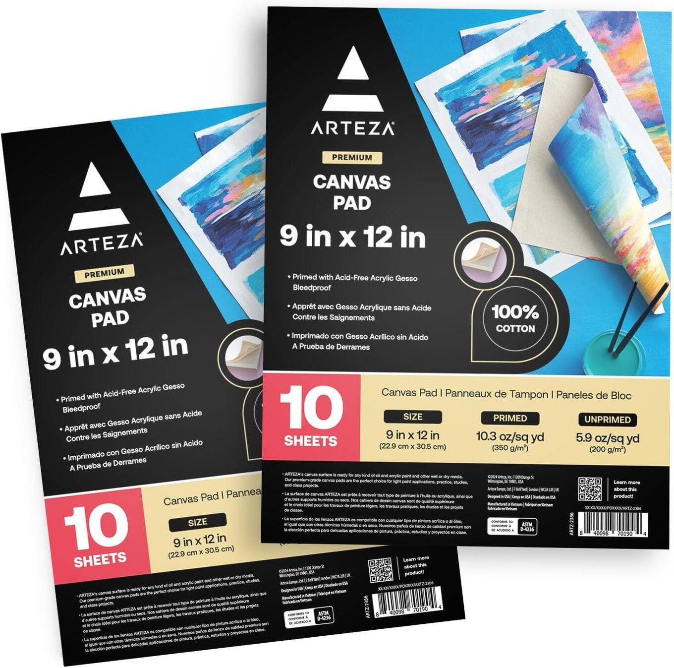 Arteza® Canvas Pad - 9" x 12", 10 Sheets