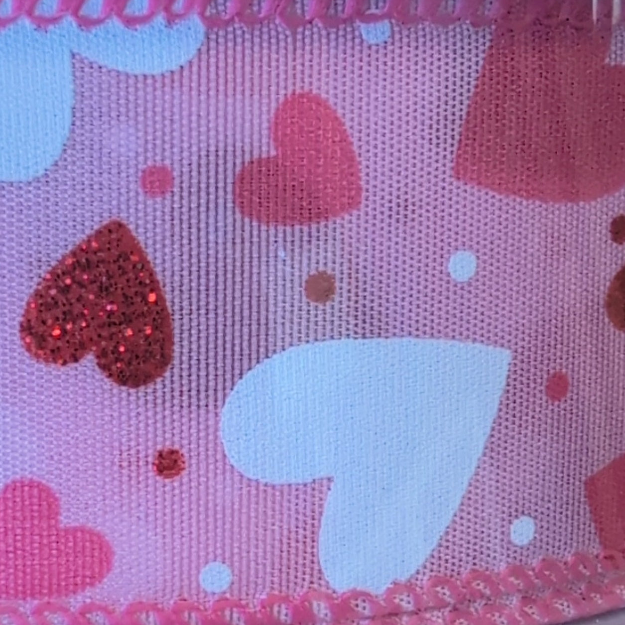 Pink with Hearts and Polka Dots- 1.5" Wire-Edged Ribbon 50 yd Roll