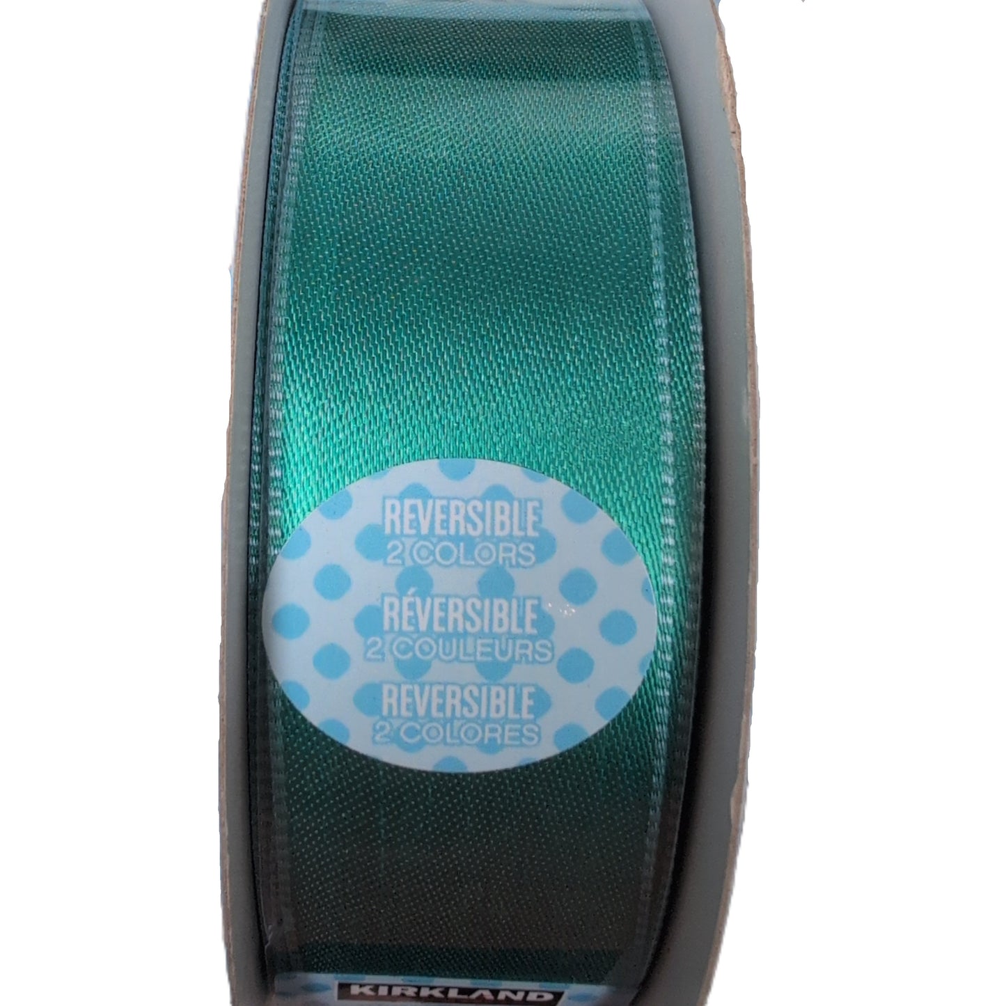 Green ribbon with a reversible label on a white background