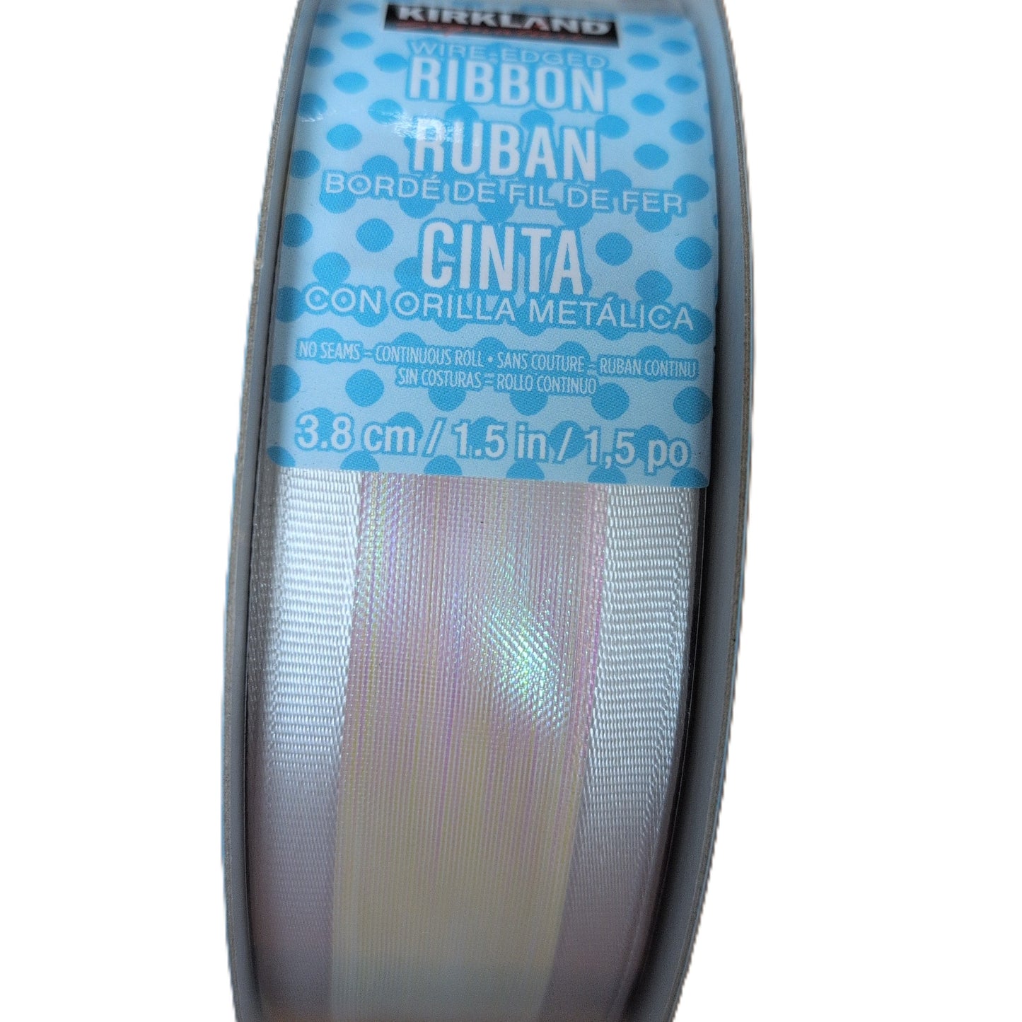 Spool of ribbon with a Kirkland label on a white background