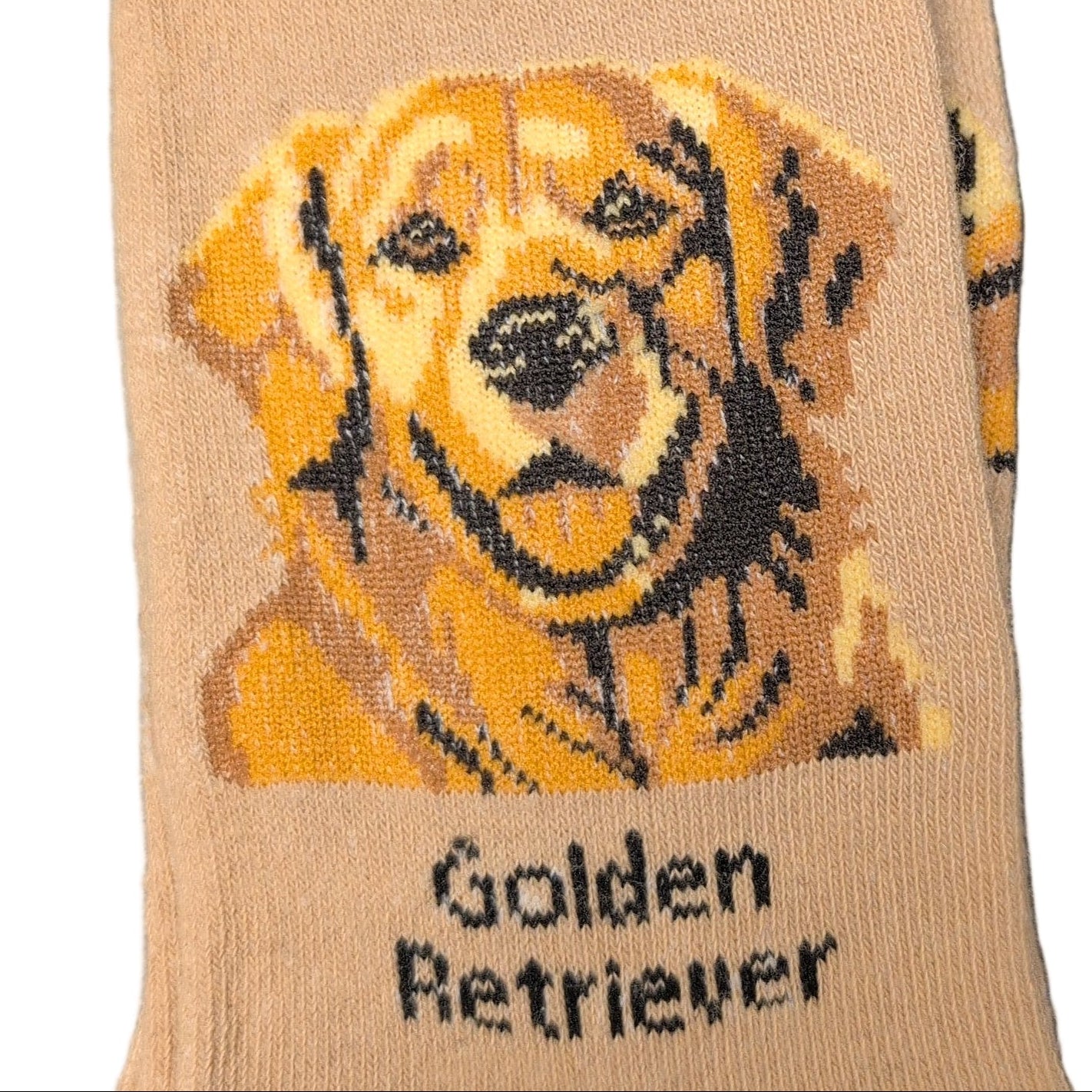 Beige sock with a Golden Retriever design and 'Golden Retriever' text on a beige background