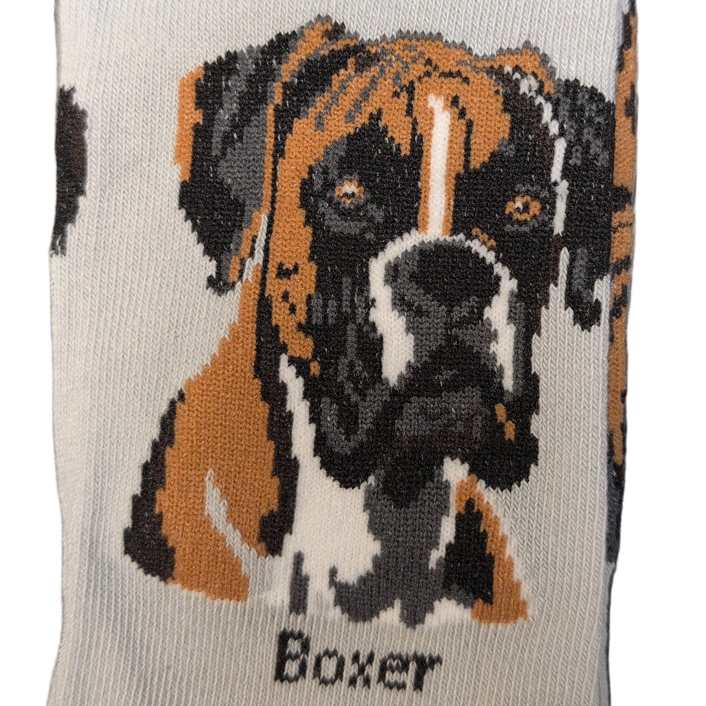 Sock with a Boxer dog design on a white background