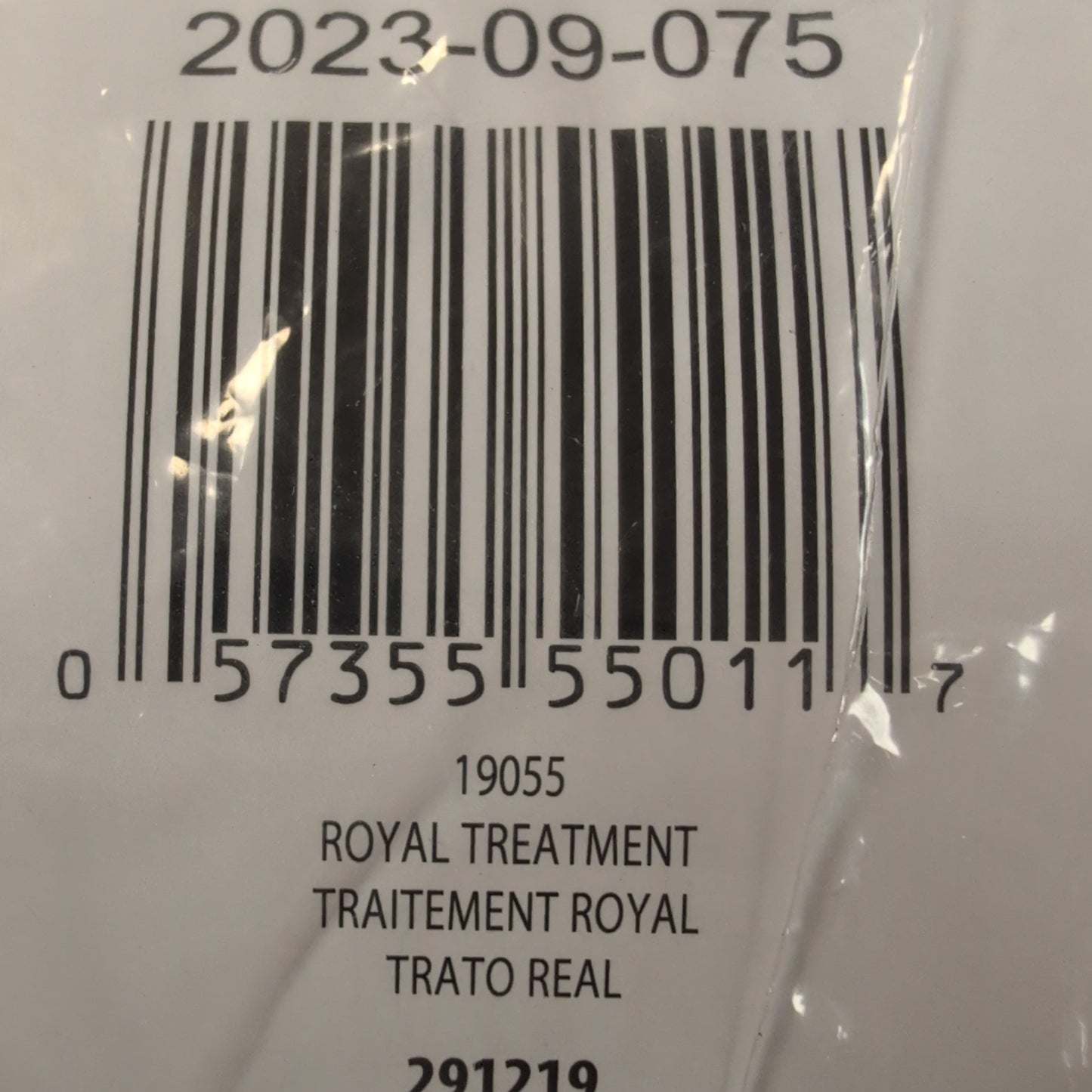 Bar code and text on a product label with a clear background