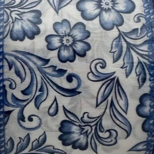 Delft Blue White - 2.5" Wire-Edged Ribbon 50 yd Roll