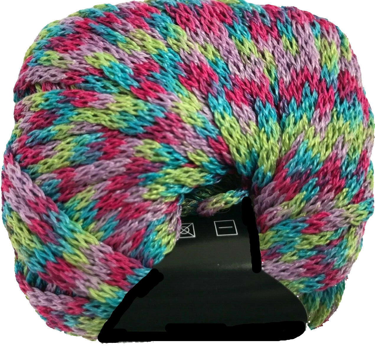 Colorful neck pillow with a black base on a white background