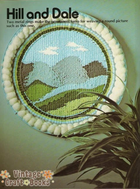 Advertisement for Hill and Dale product with woven picture of a horse on a round loom.