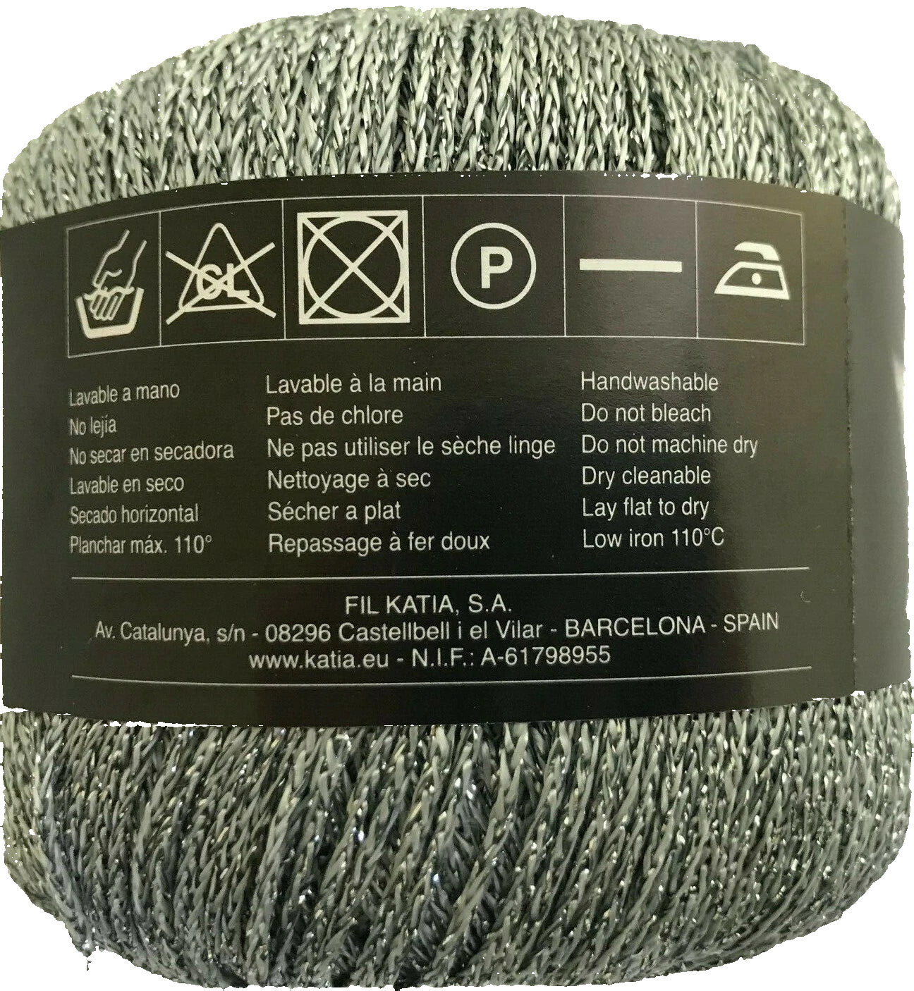 Yarn ball with care label on a white background