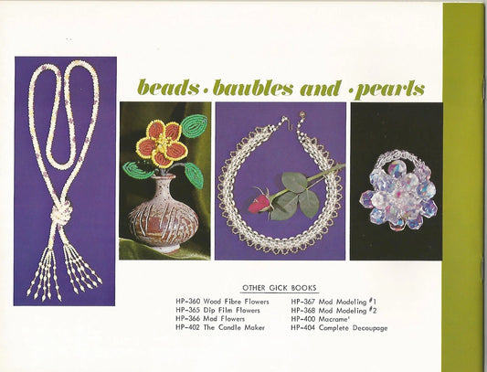 Vintage advertisement for beads, baubles, and pearls with product images and text.