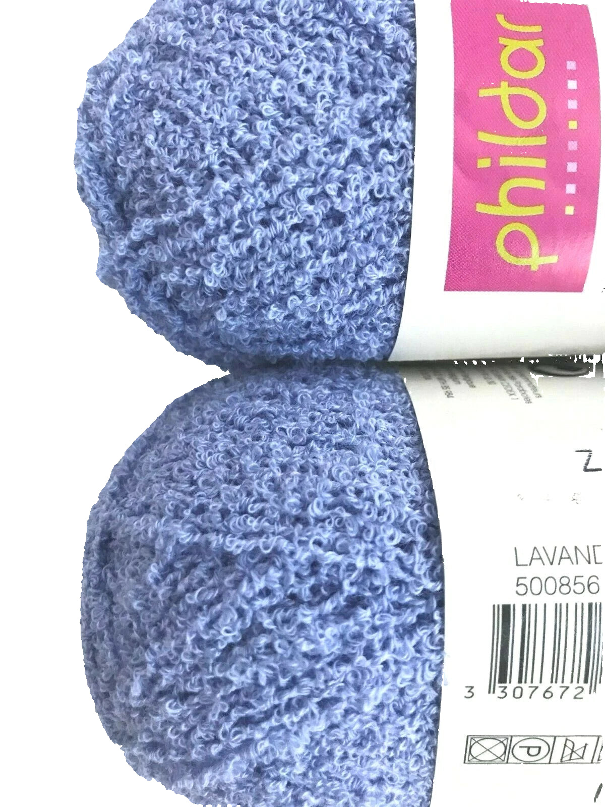 Two balls of blue yarn with a 'phililar' label on a white background