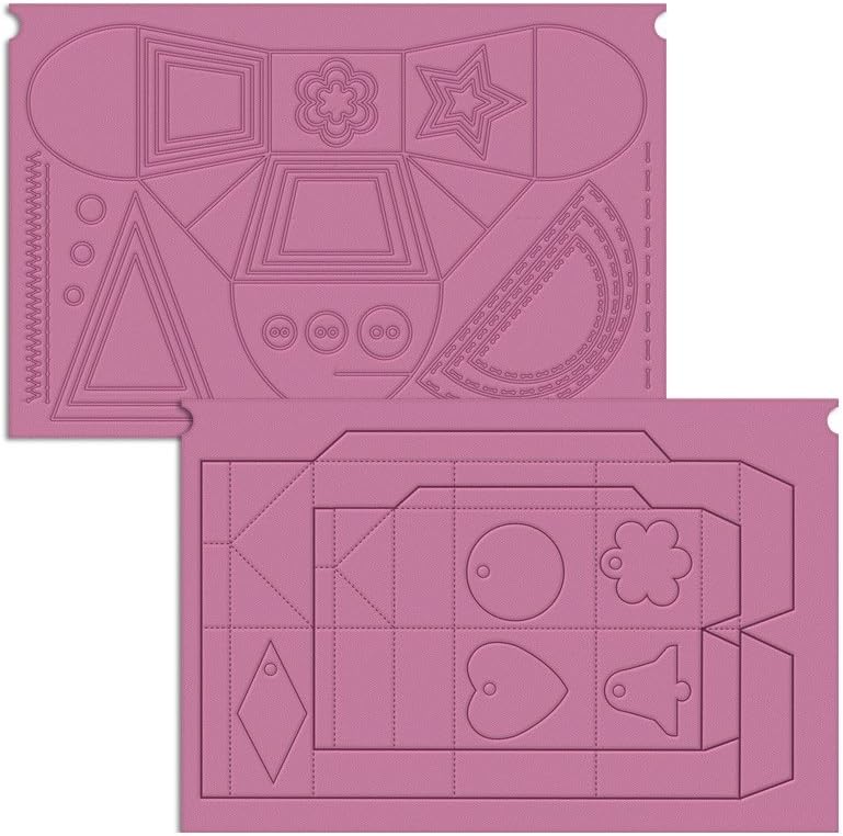 Pink embossing folder with geometric shapes on a white background