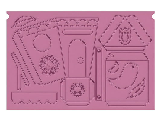 Decorative pink mat with abstract shapes and patterns on a white background