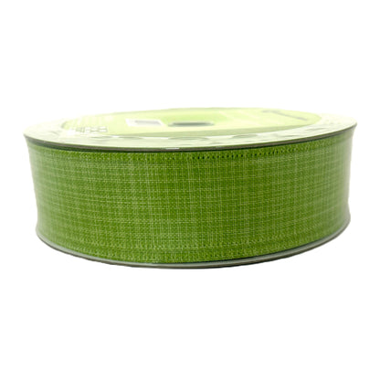 Lime Green Linen Look Solid - 1.5” x 50 yds - Wire Edged Premium Ribbon