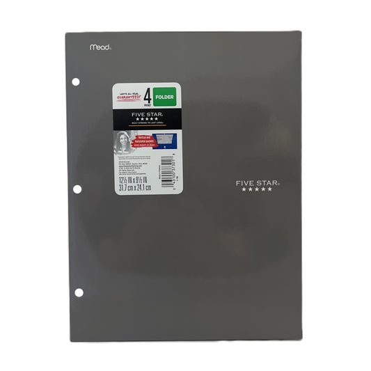 Black Five Star folder with a label on a white background