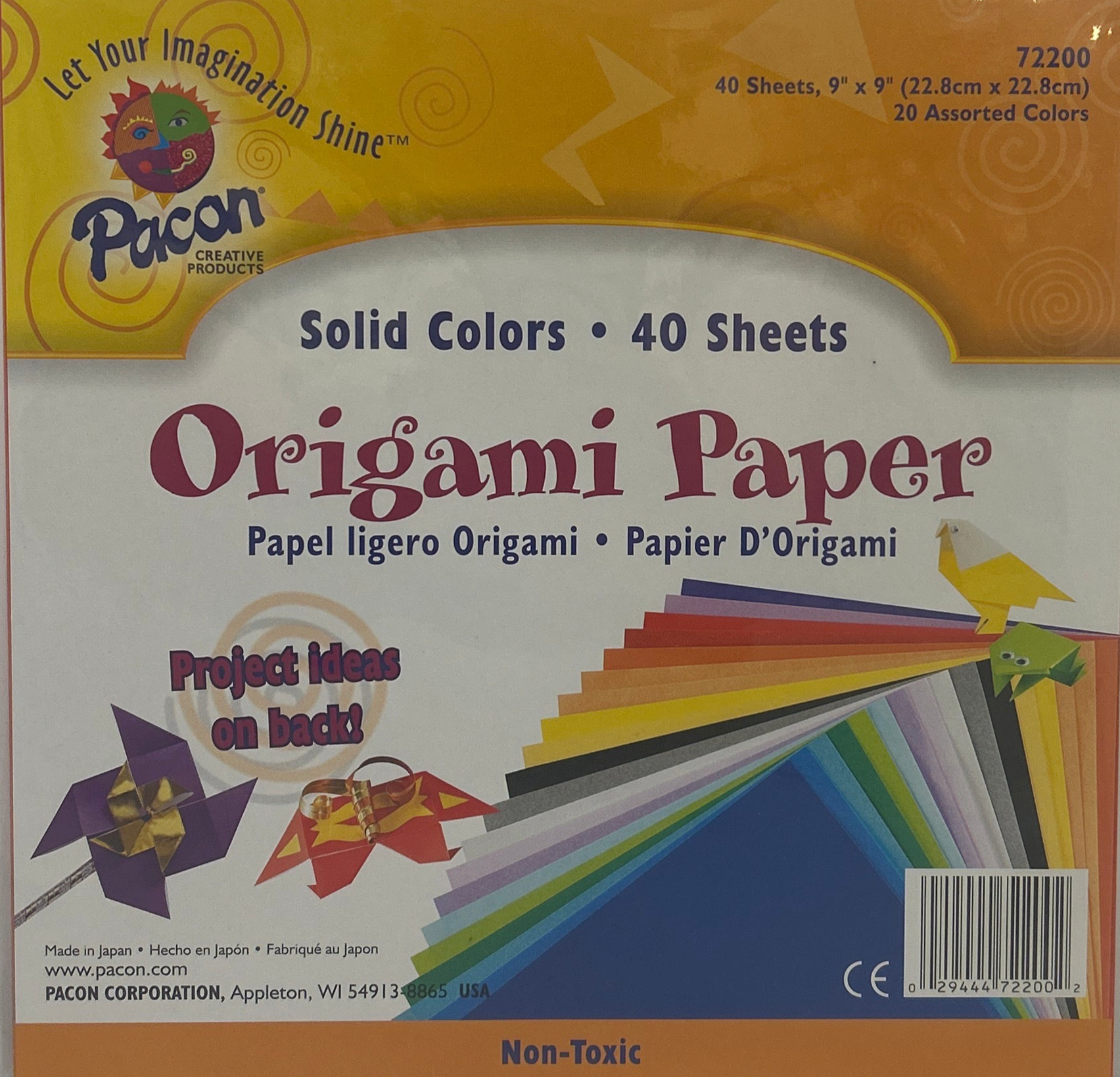 Pacon origami paper package with colorful designs on a white background
