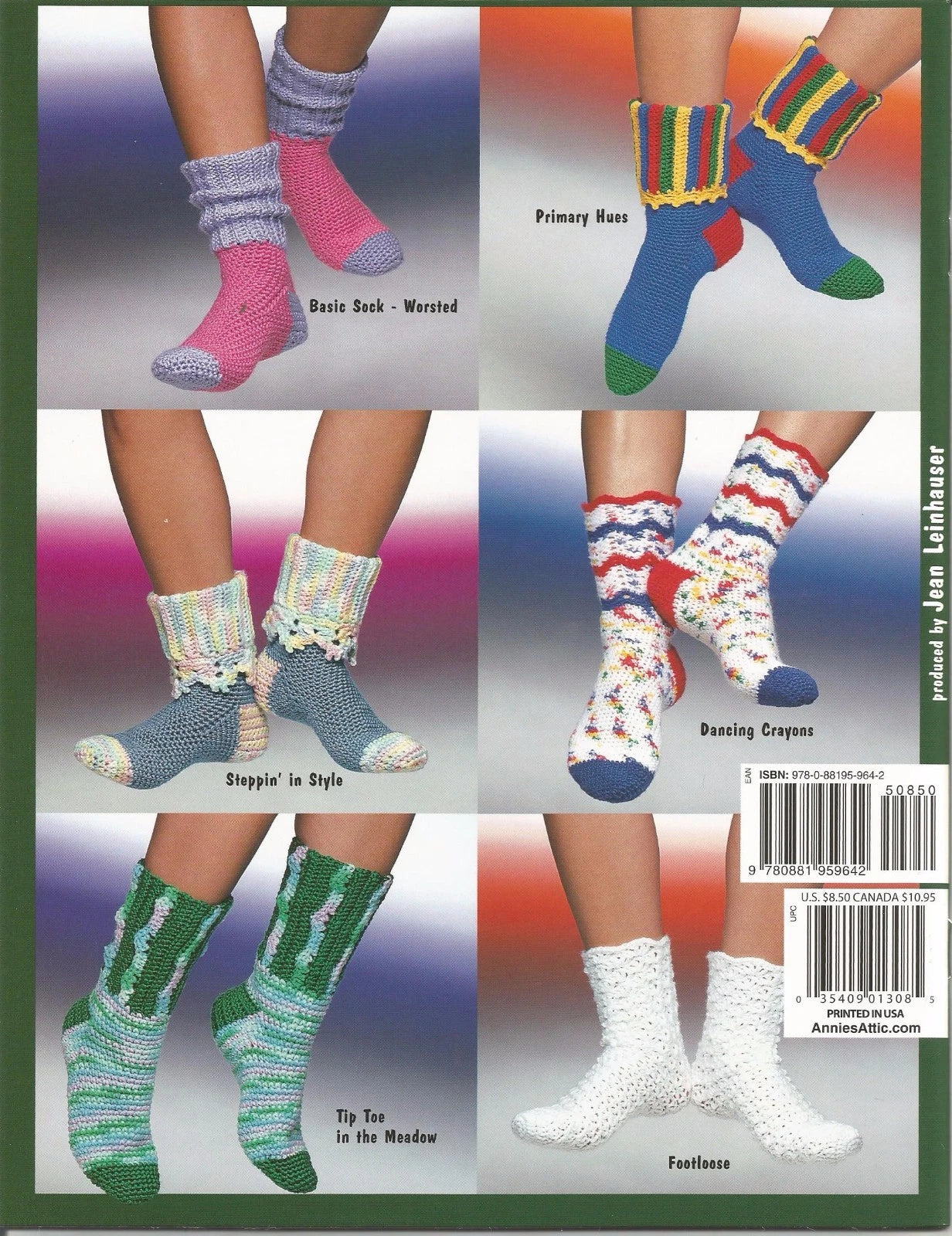 Collection of various knitted socks displayed on a colorful background