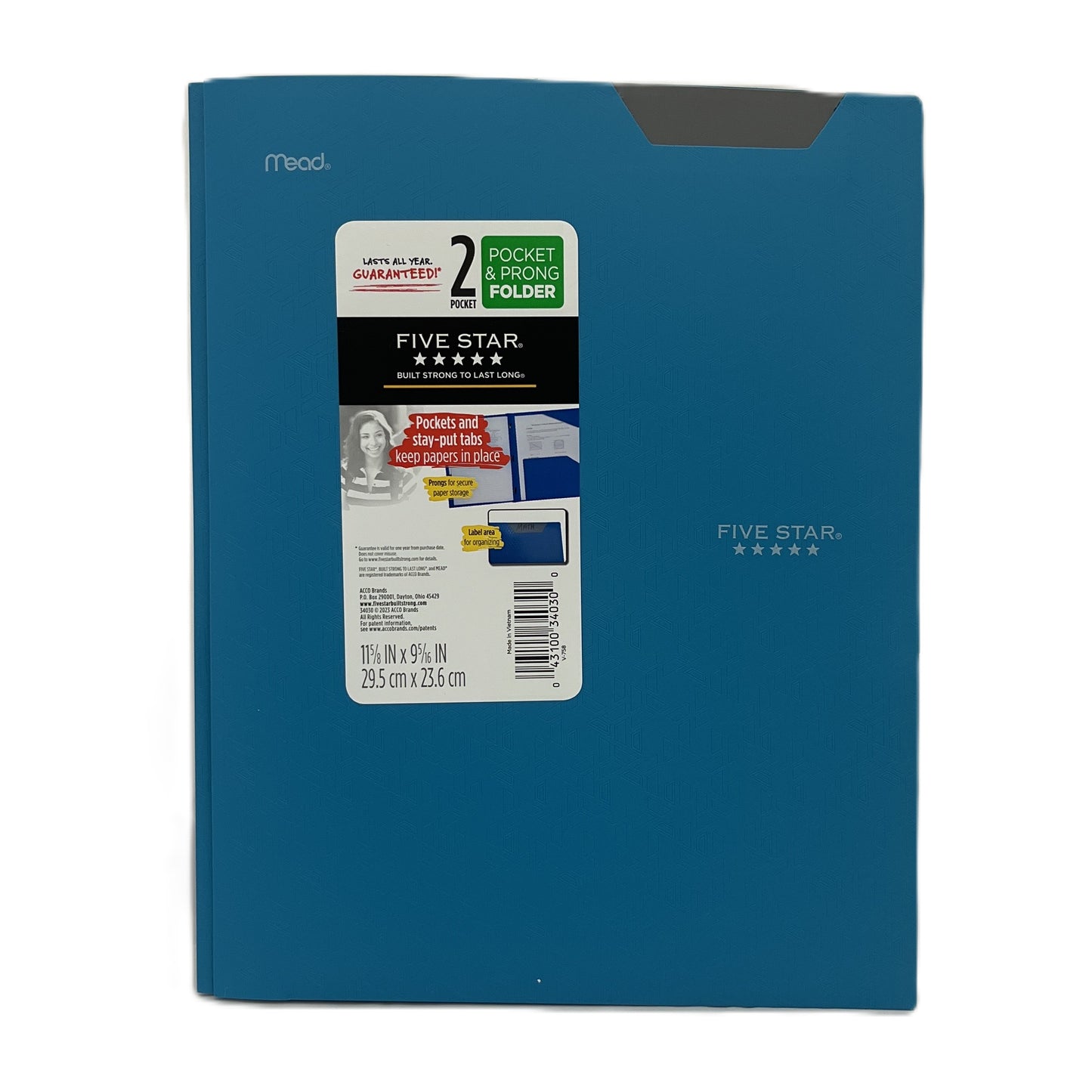 Blue Five Star folder with a label on a white background