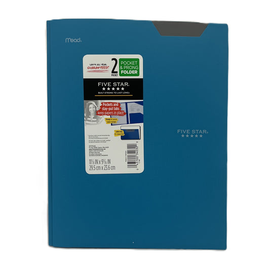 Blue Five Star folder with a label on a white background