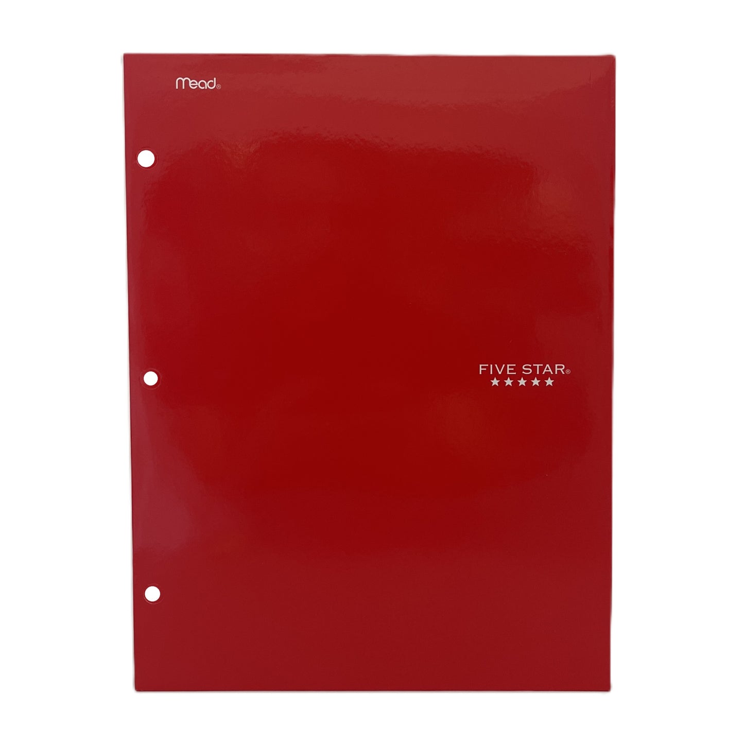 Red three-ring binder with 'Five Star' branding on a white background