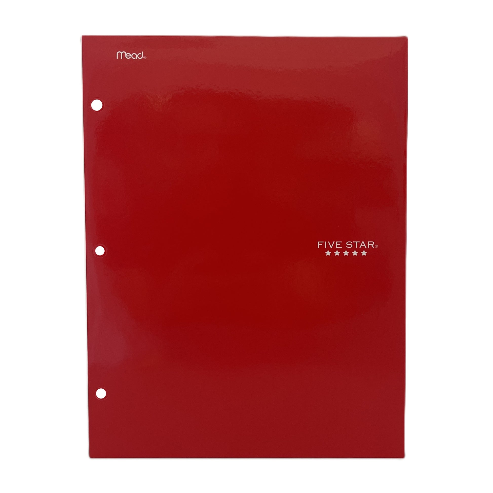 Red three-ring binder with 'Five Star' branding on a white background