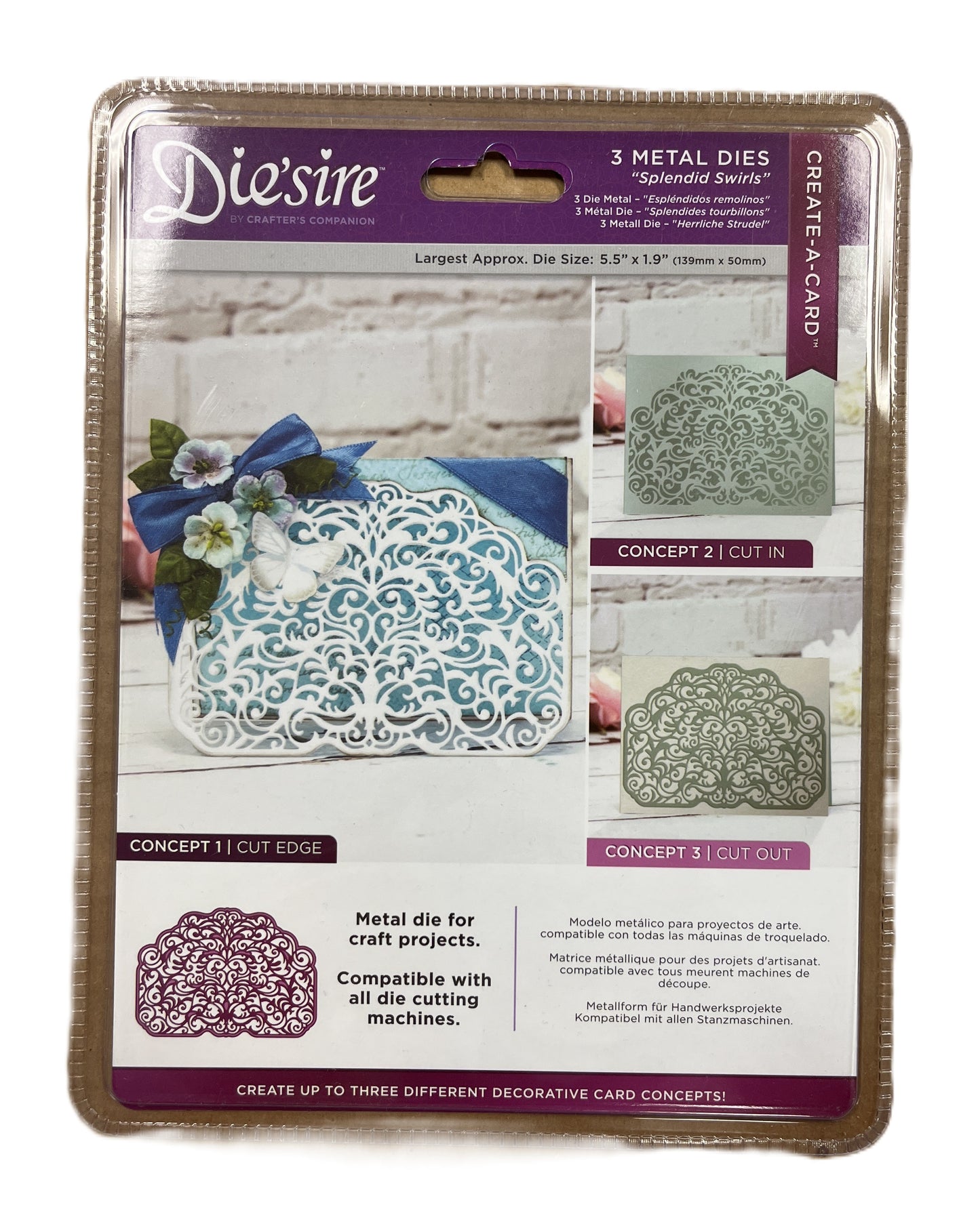 Packaging of Die'sire metal dies with product images and text on a white background