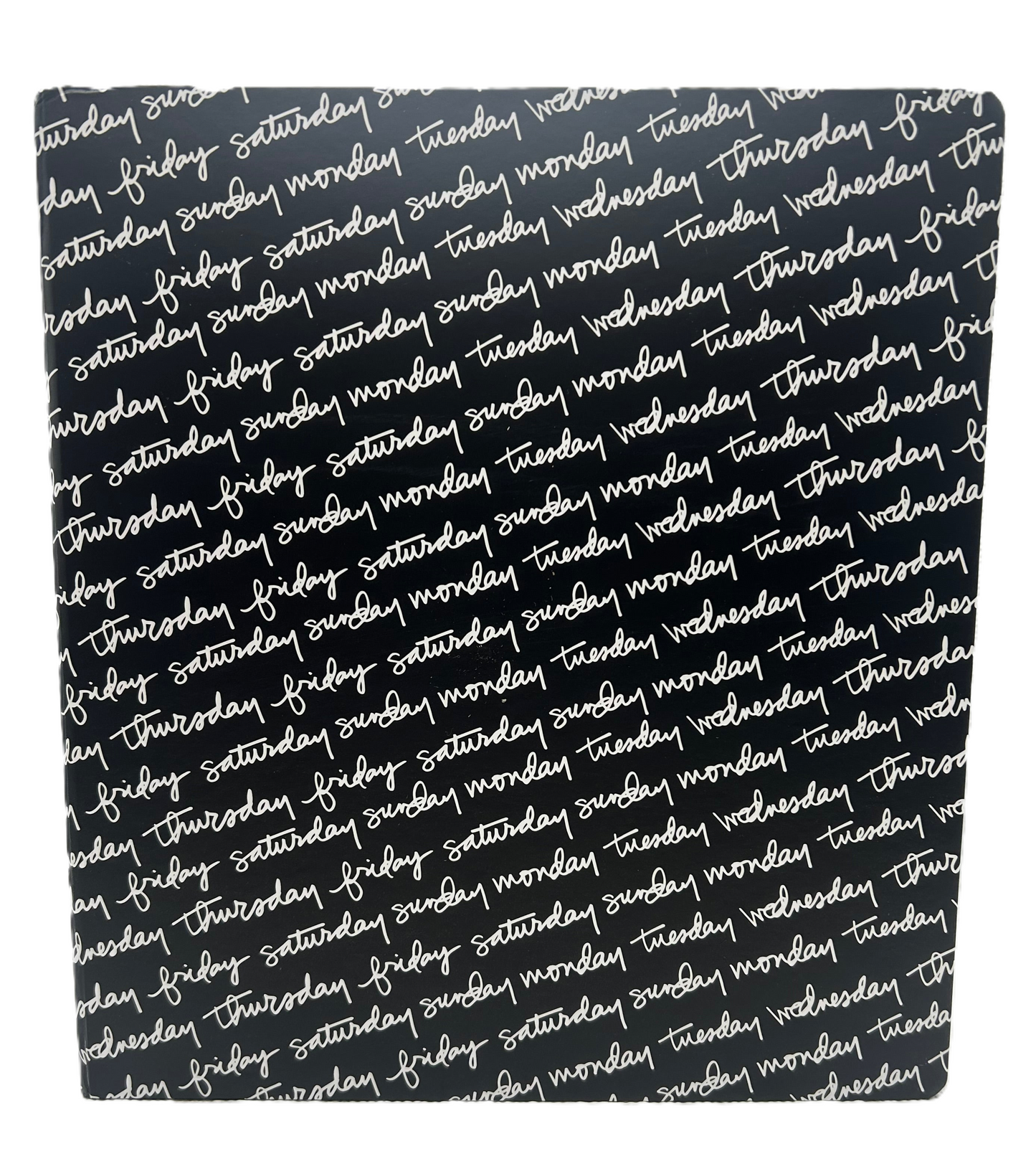 Navy blanket with white days of the week text pattern