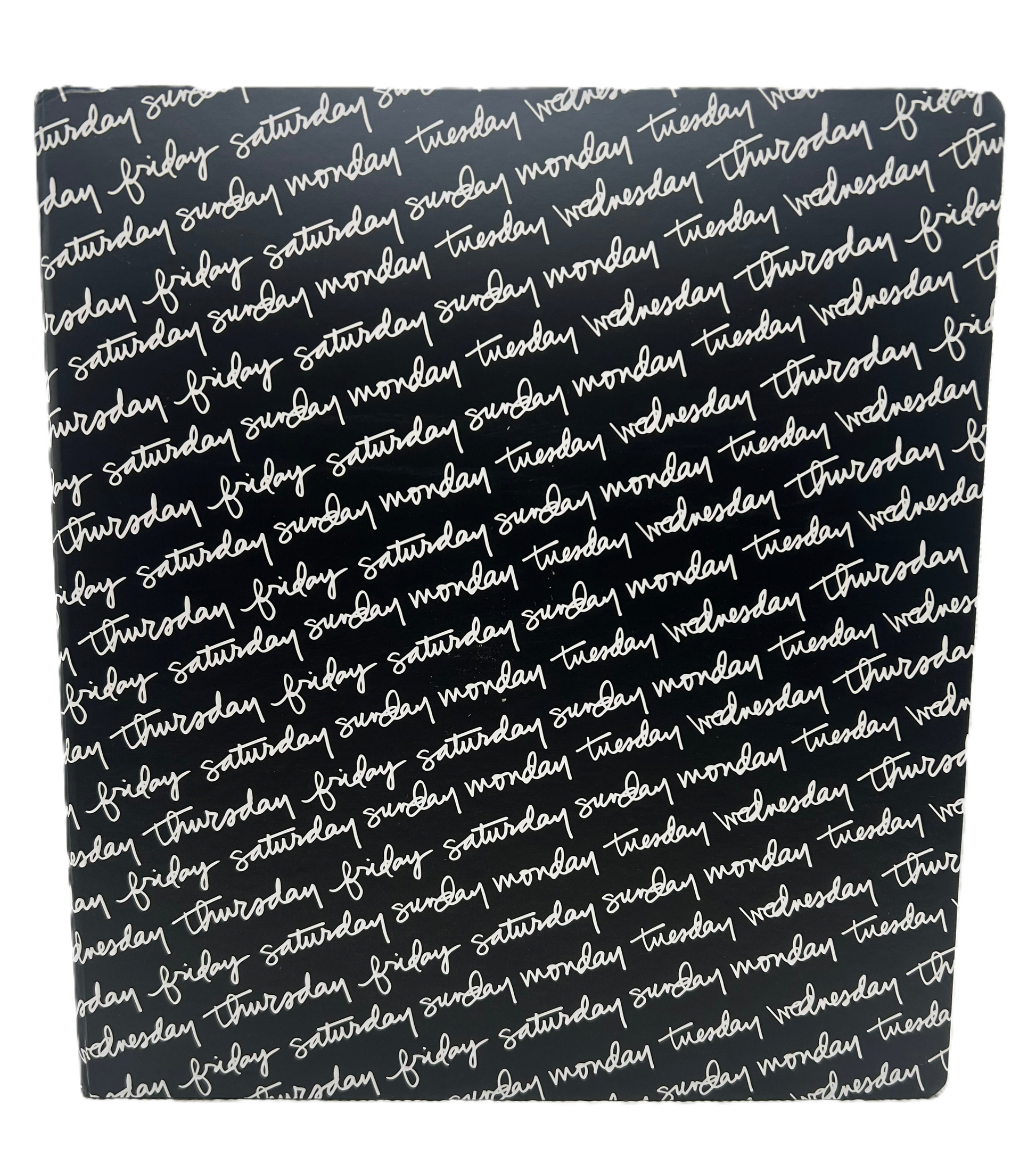 Navy blanket with white days of the week text pattern