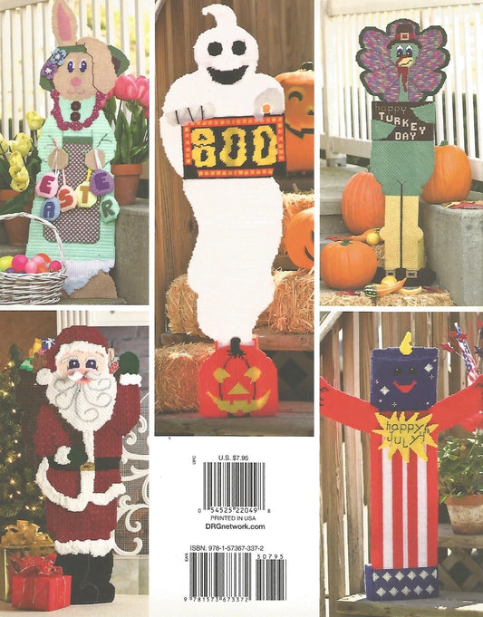 Collection of Halloween-themed decorative figures including a ghost, Santa Claus, and others on a catalog page.