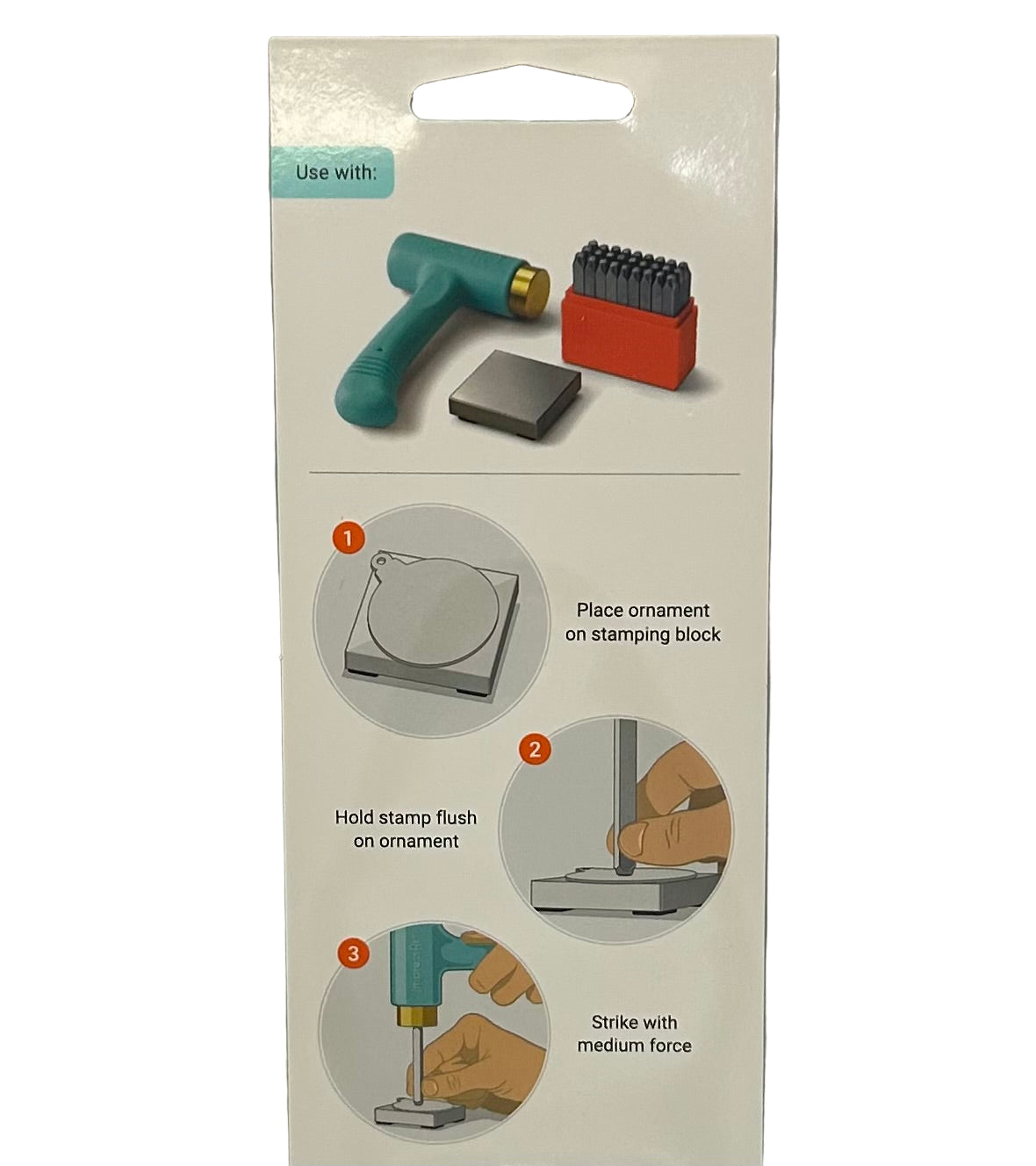 Packaging of a stamping tool set with instructions on how to use it.