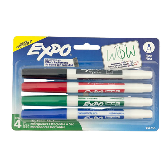 Pack of Expo dry erase markers with a clear background