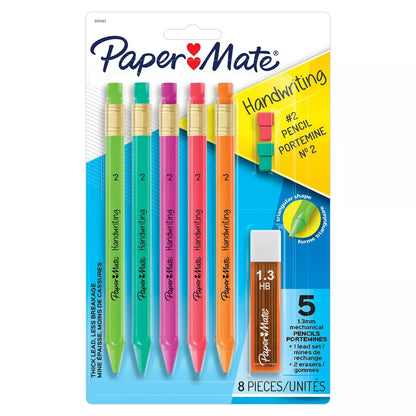 Pack of Paper Mate pencils with colorful leads on a white background