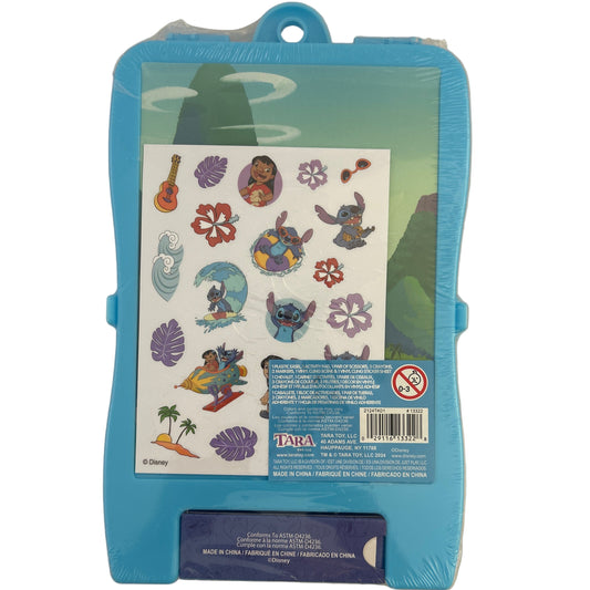 Packaged Disney Lilo & Stitch stickers with blue holder on a white background