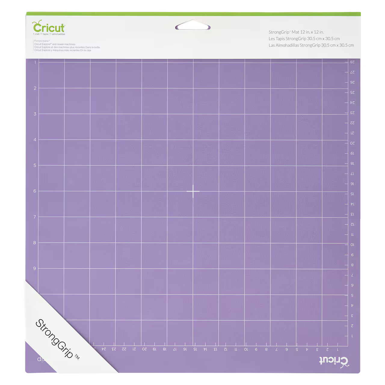 Cricut StrongGrip mat with grid lines and measurements on a white background