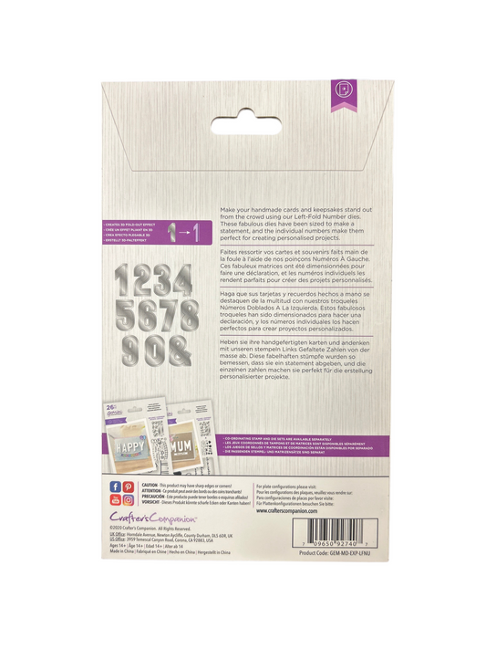 Package of number stamps with a beige background and text