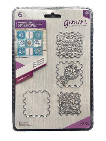 Packaged Gemini paper crafting dies with decorative patterns on a white background