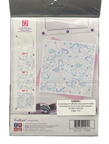 Packaged product with design sheets and ruler on a white background