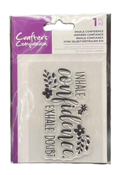 Erafter's Companion clear stamp set with floral and motivational text design in packaging.