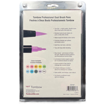 Tombow Professional Dual Brush Pens packaging with product details on a white background