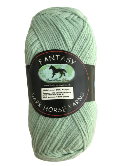Light green skein of yarn with a 'Fantasy' label on a white background