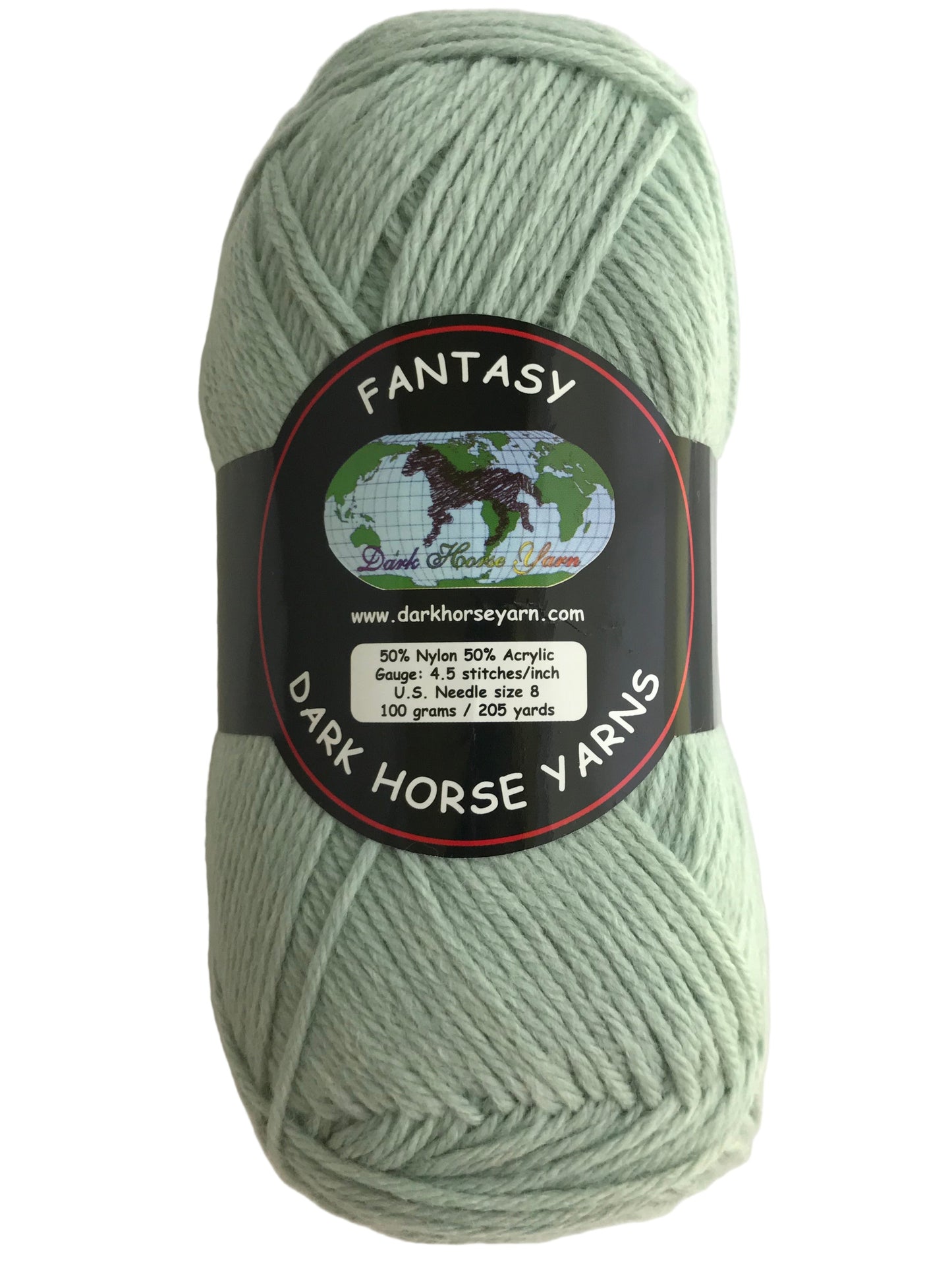 Light green skein of yarn with a 'Fantasy' label on a white background